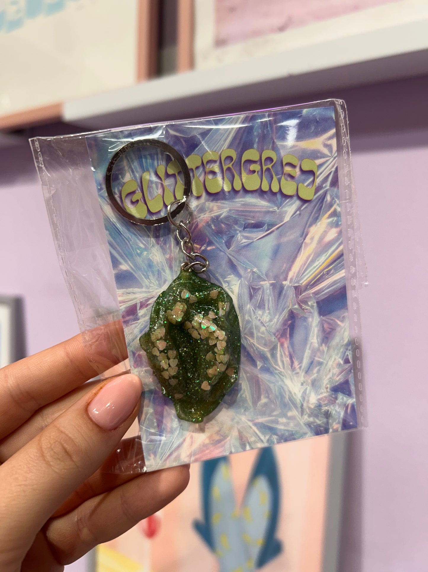 Glittergrej Tissekone nøglering