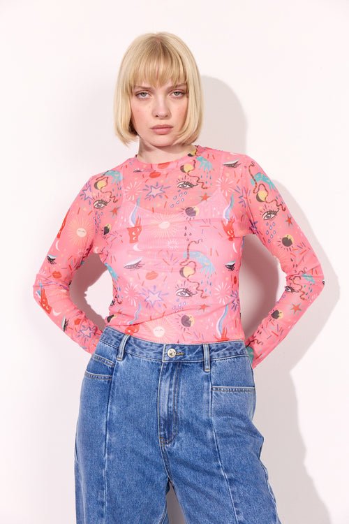 OZZY MESH BLOUSE - GRAFFITI ART PRINT - Filurfifi