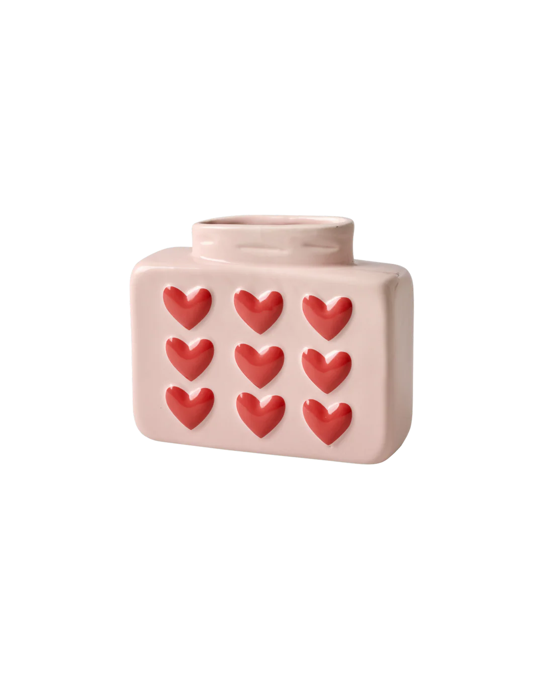 Lille Firkantet Keramik Vase - Pink - Hjerter