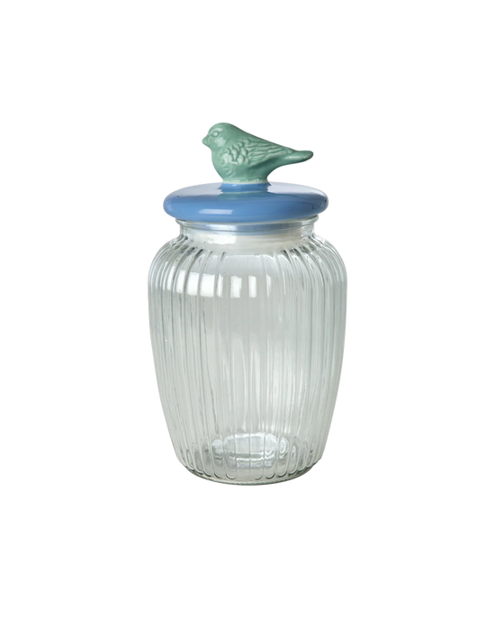 Stor Glas Krukke - Blå - Fugl