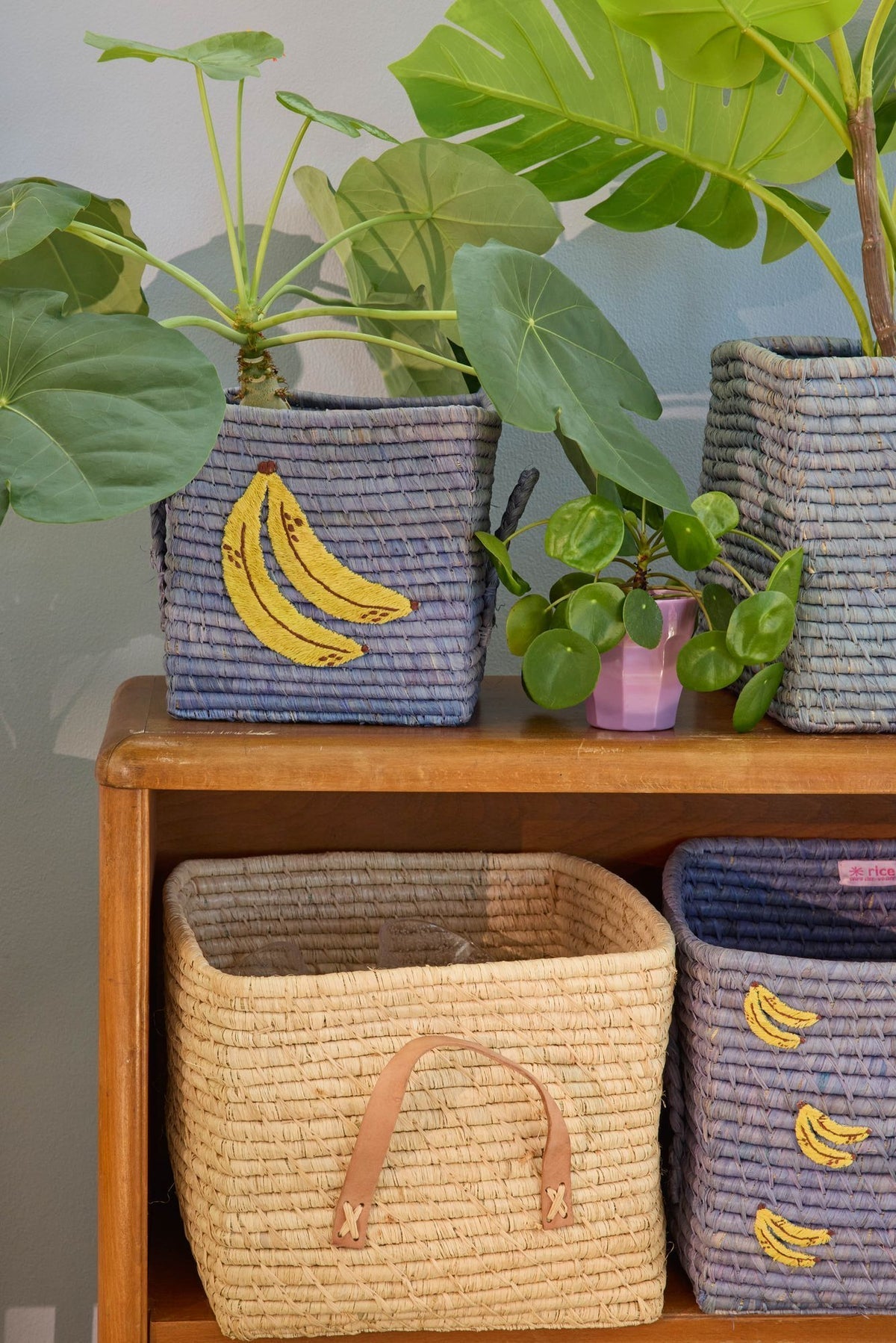 Lille Firkantet Raffia Kurv - Blå - Filurfifi