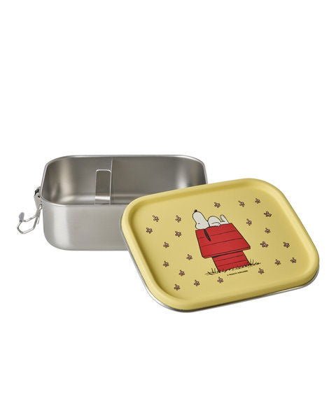 Lille Rustfri Stål Madkasse - Lys Gul - Snoopy Print - Filurfifi