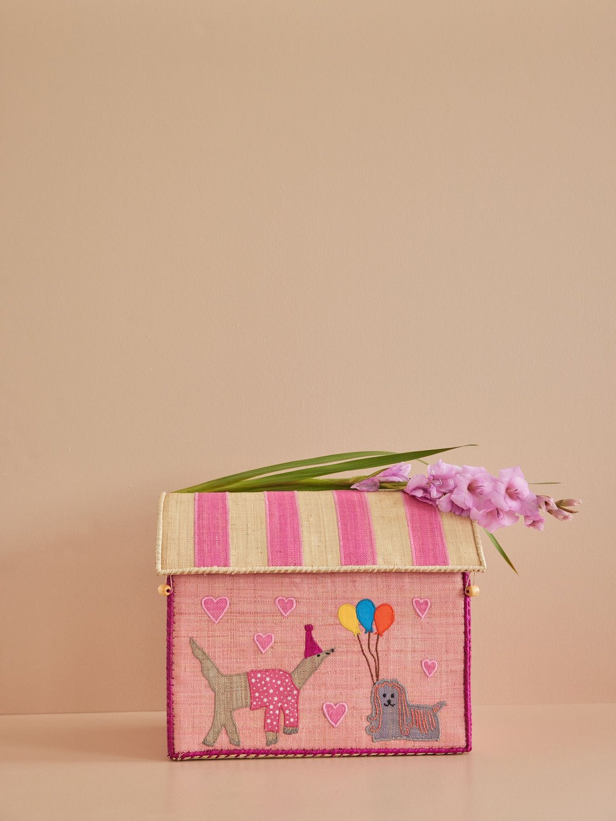 Mellem Raffia Opbevaringshus - Lyserød - Party Animals Theme - Filurfifi