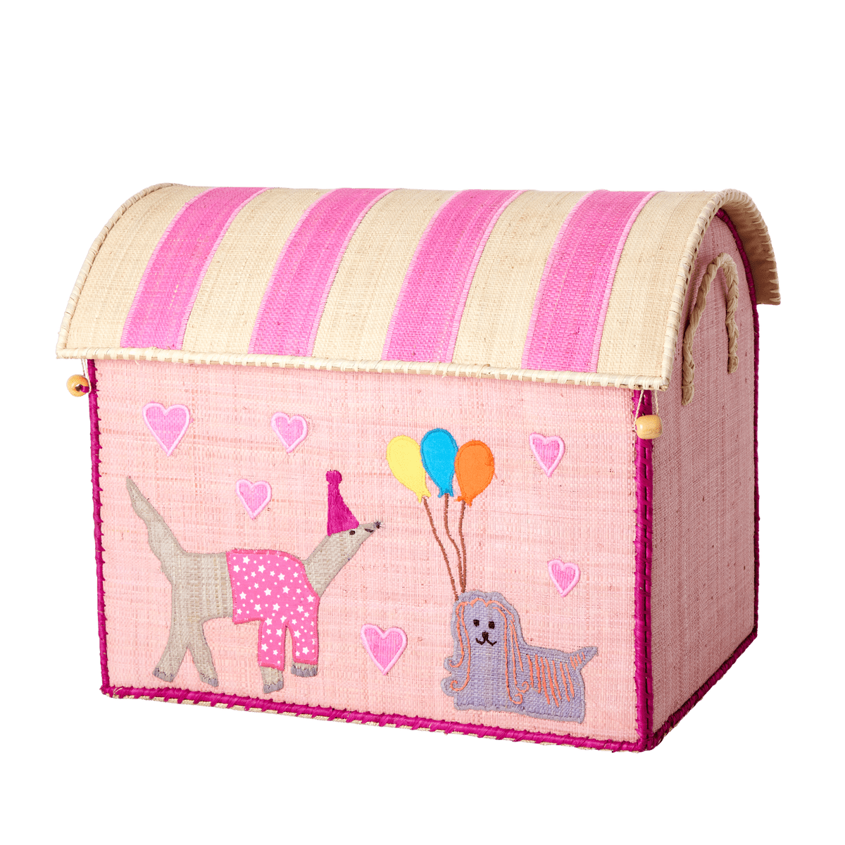 Mellem Raffia Opbevaringshus - Lyserød - Party Animals Theme - Filurfifi