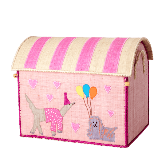 Mellem Raffia Opbevaringshus - Lyserød - Party Animals Theme