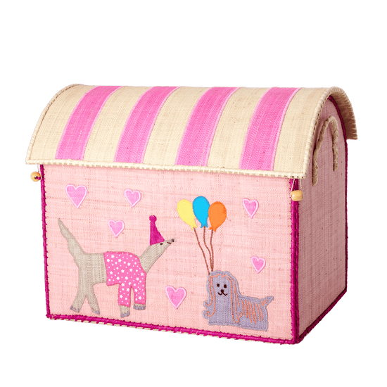 Mellem Raffia Opbevaringshus - Lyserød - Party Animals Theme - Filurfifi