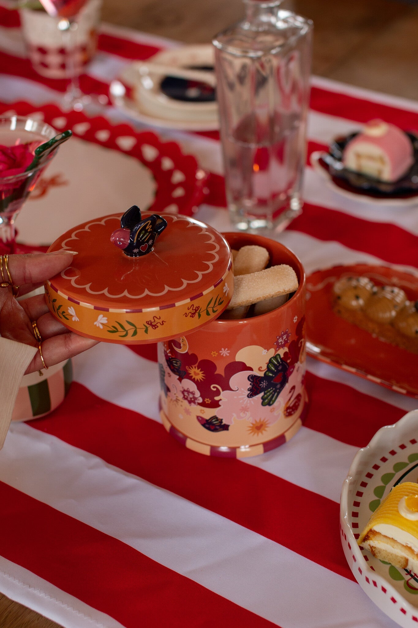 Orange keramikkrukke med fugle - Filurfifi