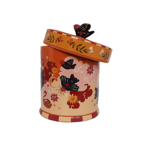 Orange keramikkrukke med fugle - Filurfifi