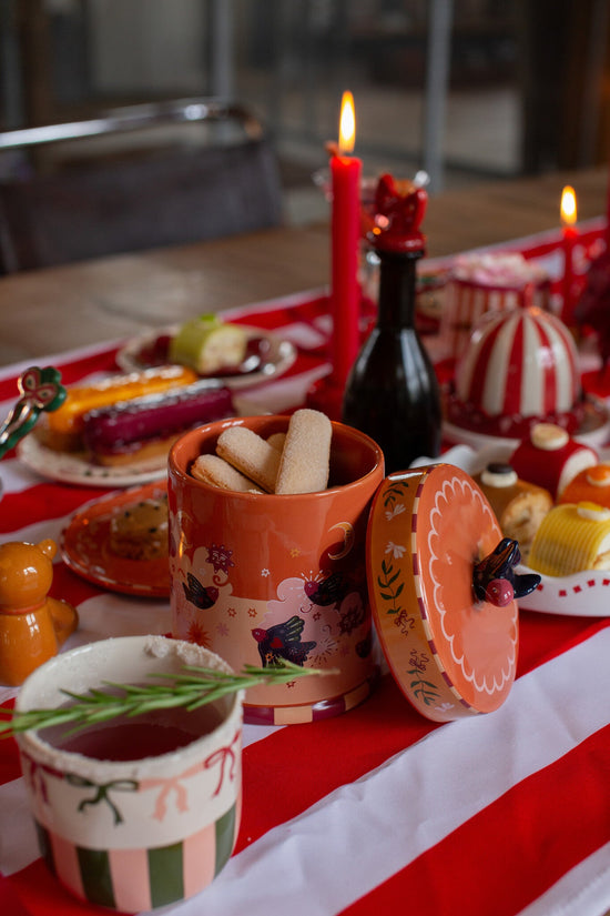 Orange keramikkrukke med fugle - Filurfifi