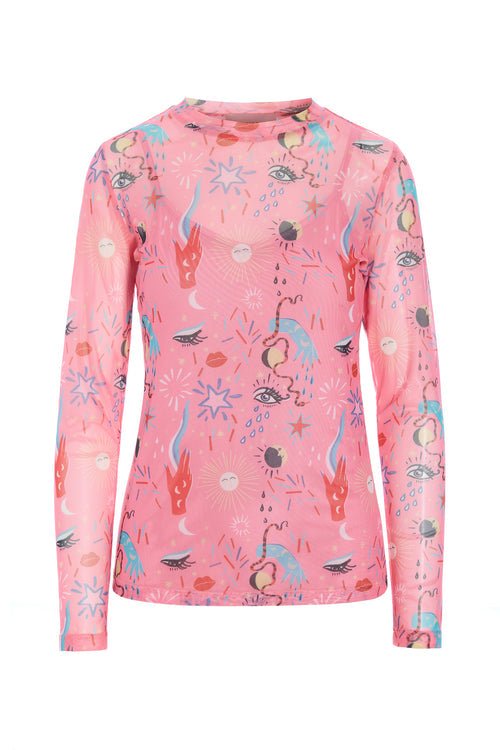 OZZY MESH BLOUSE - GRAFFITI ART PRINT