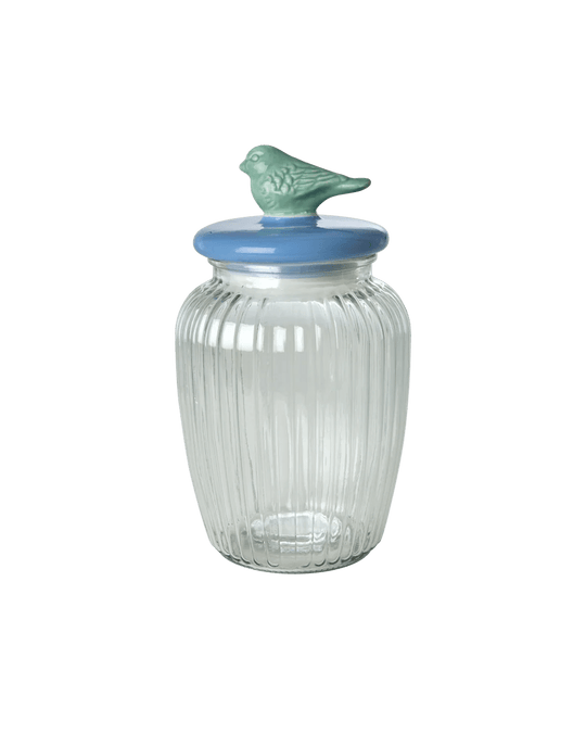 Stor Glas Krukke - Blå - Fugl