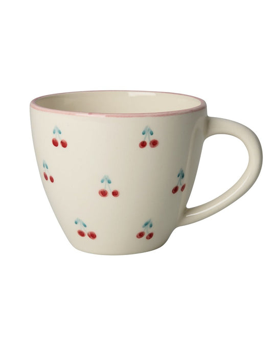 Stor Keramik Kop - Creme - Hand-painted Cherries