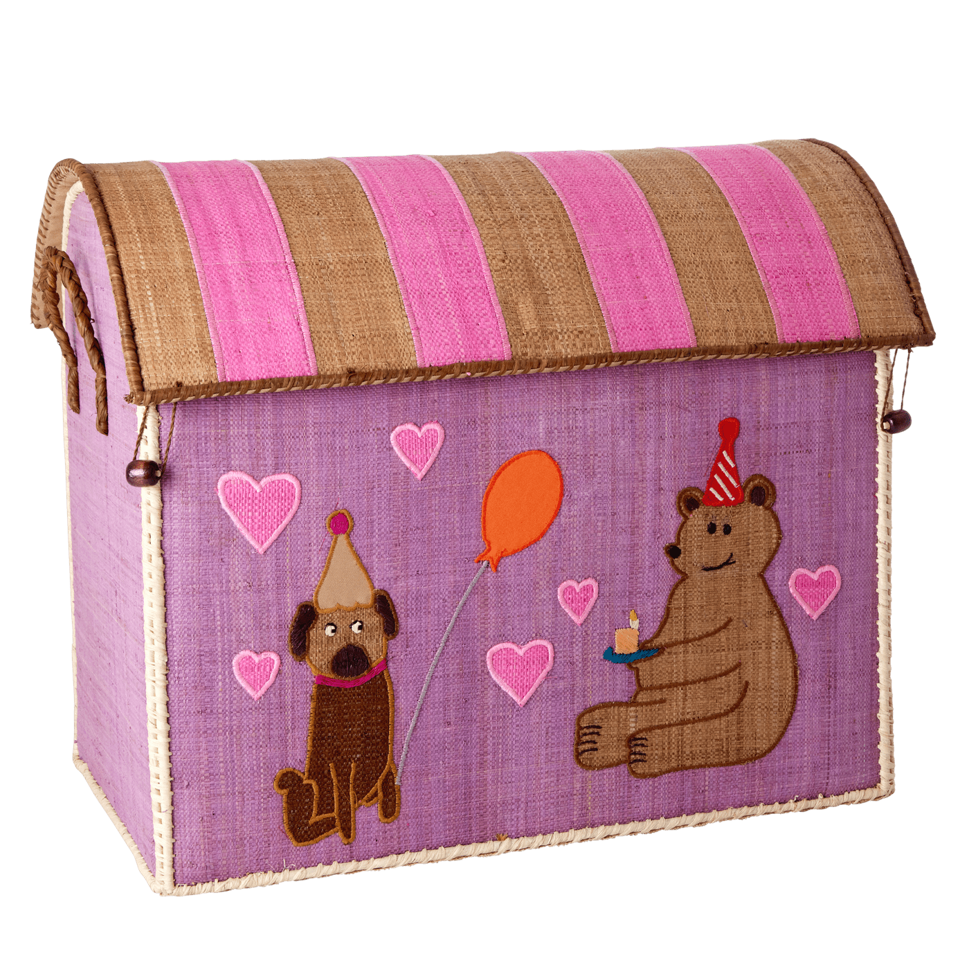 Stor Raffia Opbevaringshus - Pink - Party Animals Theme - Filurfifi