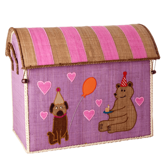 Stor Raffia Opbevaringshus - Pink - Party Animals Theme - Filurfifi