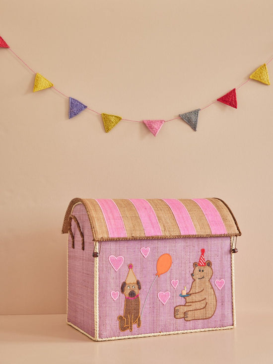 Stor Raffia Opbevaringshus - Pink - Party Animals Theme - Filurfifi