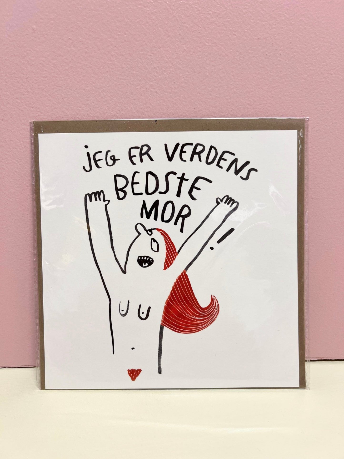 Line Jensen postkort - Verdens bedste mor - rød - Filurfifi