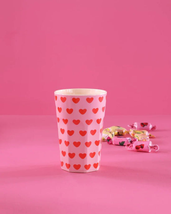 Stor Melamin Kop - Mild Pink - Sweet Hearts Print - Filurfifi